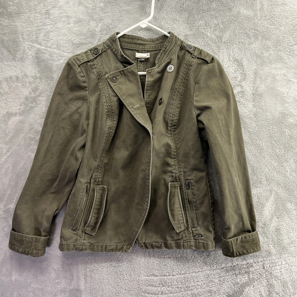 Hang Ten Green Full Zip Jacket Women's L Asymmetric Collar Snap Pocket
